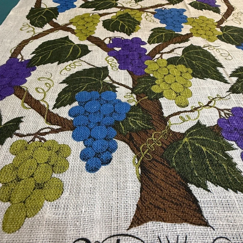 Vintage Kay Dee Handprints Parducci Wine Cellars Linen Tea Towel Grapes‎ 17x29